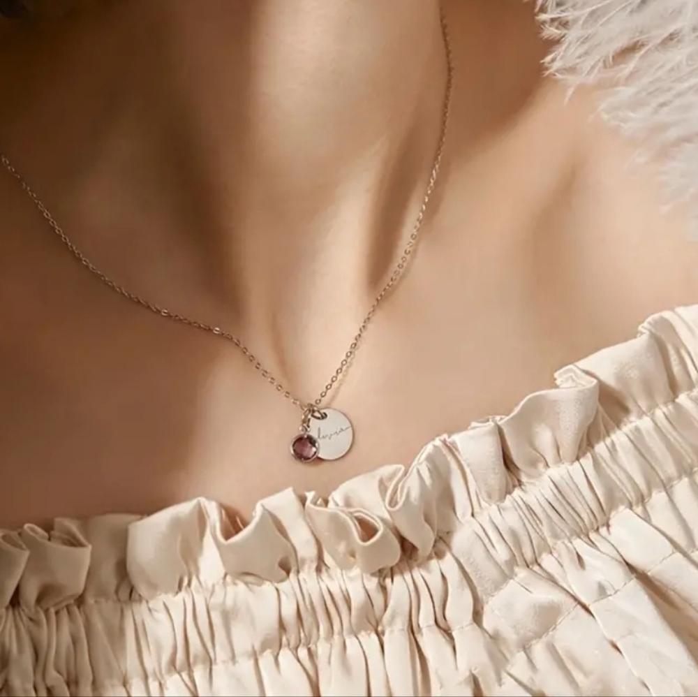 PERSONALIZED NAME & BIRTHSTONE ROSE GOLD SILVER STAINLESS STEEL limited quantity - Picture 6 of 10